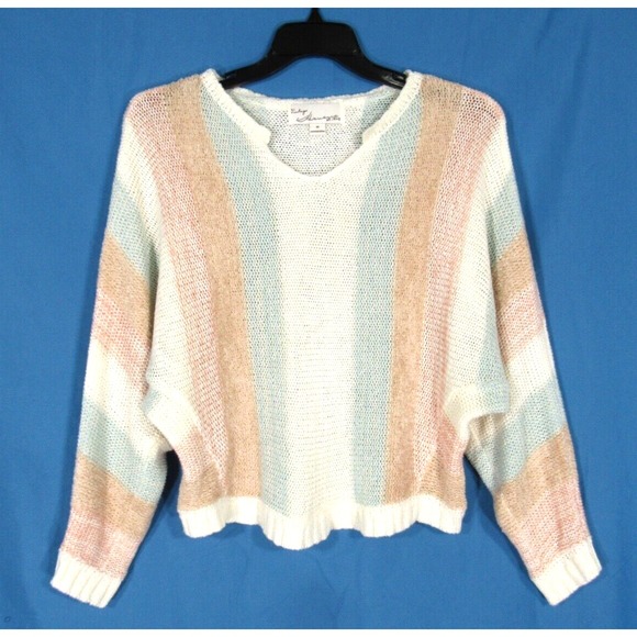 Vintage Havana Sweaters - VINTAGE HAVANA Pastel STRIPED Airy Knit DOLMAN SLEEVE Casual Beach SWEATER Sz M